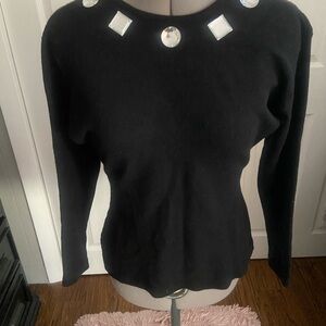 Andrea Jovine Black Top with Crystal Embellishments